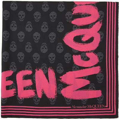 Alexander McQueen Black & Pink Silk Graffiti Biker Scarf