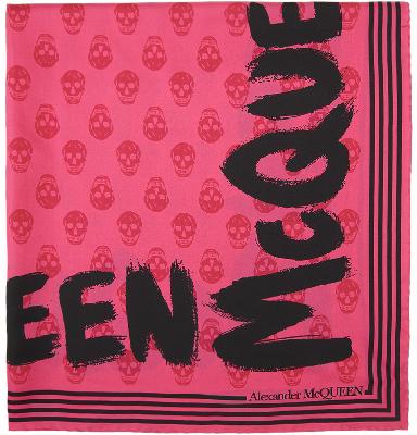 Alexander McQueen Pink & Black Silk Graffiti Biker Scarf