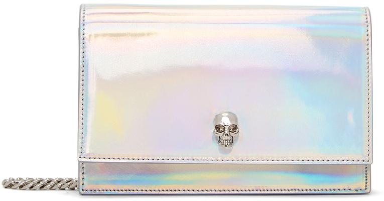 Alexander McQueen Silver Iridescent Skull Mini Shoulder Bag