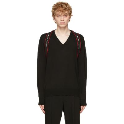 Alexander McQueen Black Logo Strap V-Neck Sweater