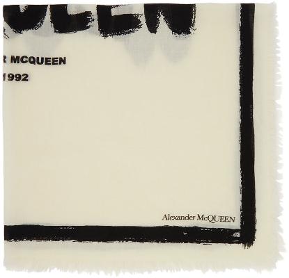 Alexander McQueen White Graffiti Logo Scarf