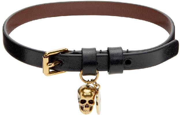 Alexander McQueen Black & Gold Skull Double Wrap Bracelet