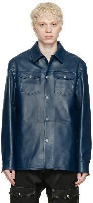 Alexander McQueen Blue Paneled Leather Jacket