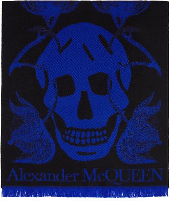 Alexander McQueen Black & Blue Bellflower Scarf