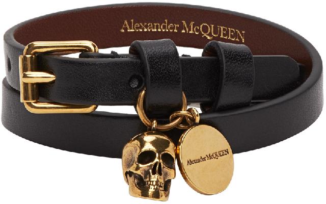 Alexander McQueen Black Double Wrap Skull Bracelet