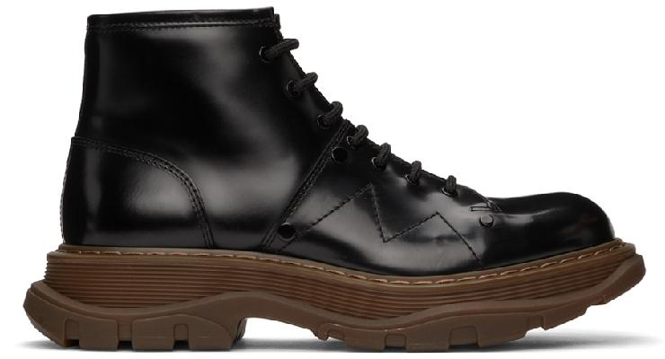 Alexander McQueen Black & Brown Tread Lace-Up Boots