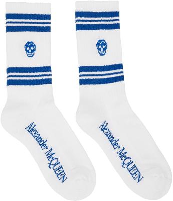 Alexander McQueen White & Blue Skull Sport Socks