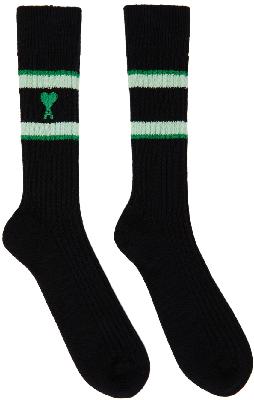 AMI Alexandre Mattiussi Black & Green Ami De Cœur Striped Socks
