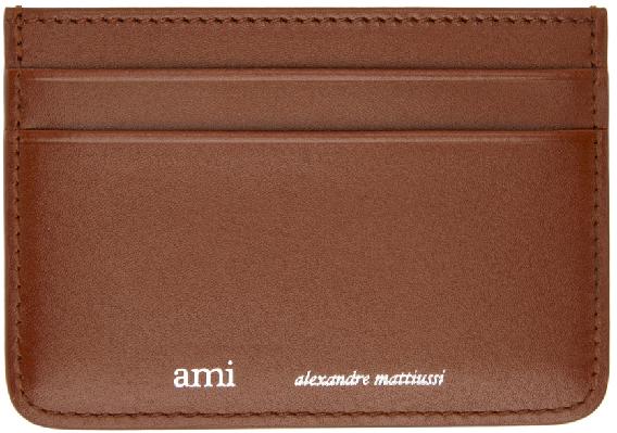 AMI Alexandre Mattiussi Brown Leather Card Holder