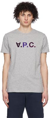 A.P.C. Grey & Burgundy 'V.P.C.' T-Shirt