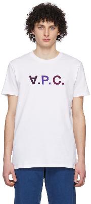 A.P.C. White & Burgundy 'V.P.C.' T-Shirt