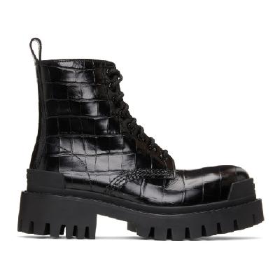 Balenciaga Black Croc Strike Ankle Boots