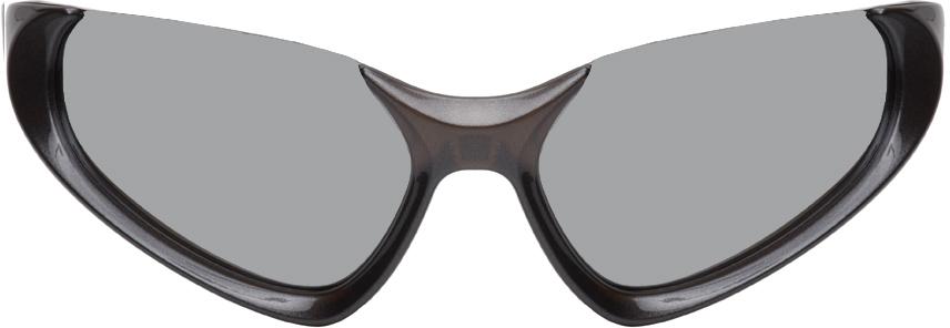 Balenciaga Silver Exaggerated Sport Goggle Sunglasses