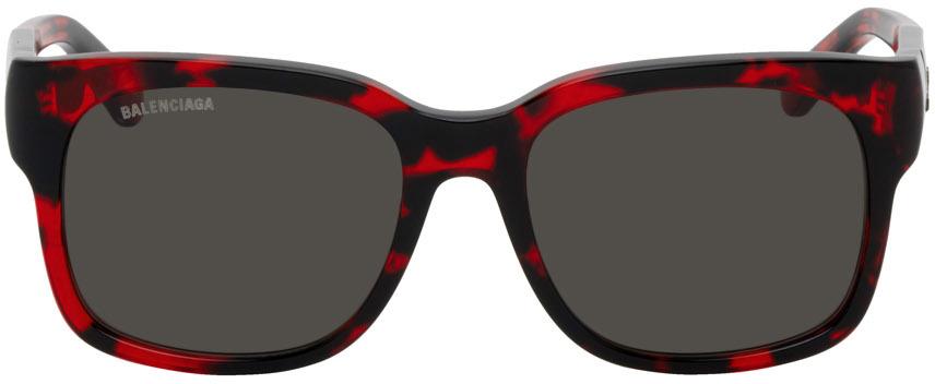 Balenciaga Black & Red Square Sunglasses