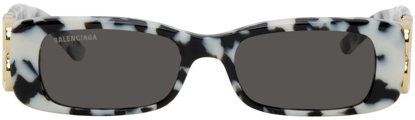 Balenciaga Black & White Rectangular Sunglasses