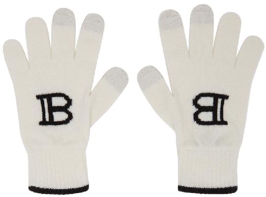 Balmain White Logo Tactile Gloves