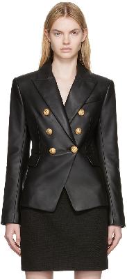 Balmain Black Double-Breasted Leather Jacket