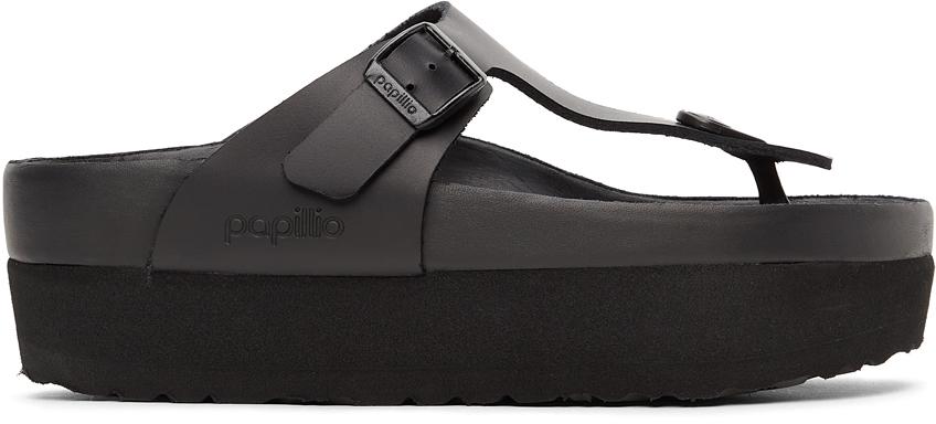 Birkenstock Black Papillio Birko-Flor Gizeh Platform Sandals