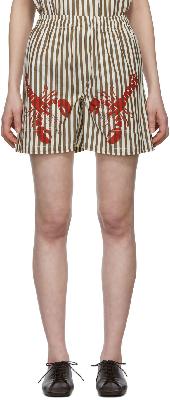 Bode White & Brown Lobster Stripe Shorts