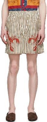 Bode Brown & White Lobster Stripe Shorts