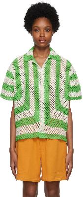 Bode Green & Off-White Crochet Shirt