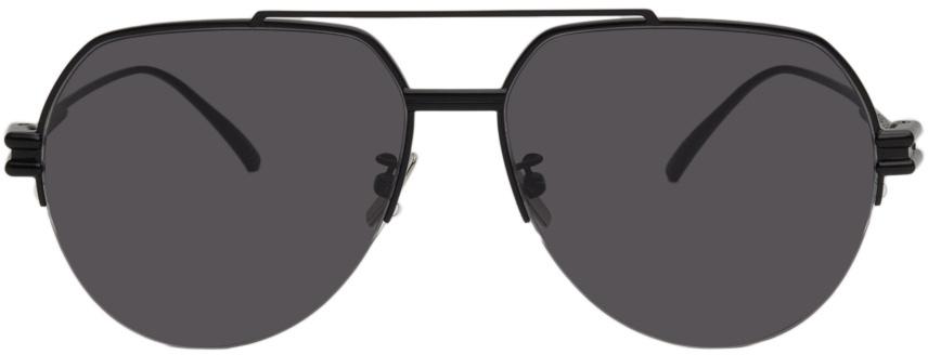 Bottega Veneta Black Metal Aviator Sunglasses
