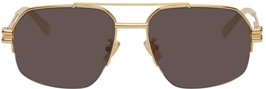 Bottega Veneta Gold Pilot Navigator Sunglasses