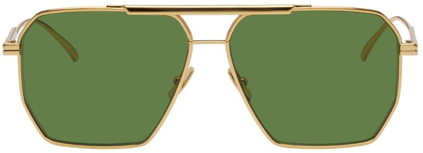 Bottega Veneta Gold & Green Navigator Sunglasses