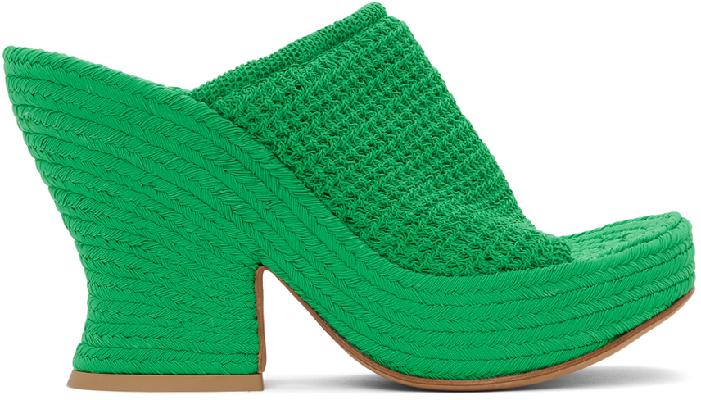 Bottega Veneta Green Knit Wedge Sandals