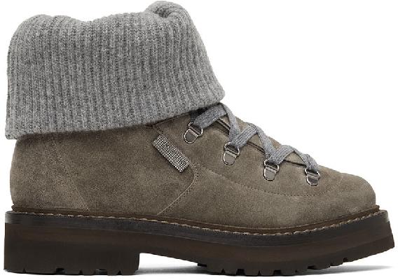Brunello Cucinelli Grey Suede Ankle Boots