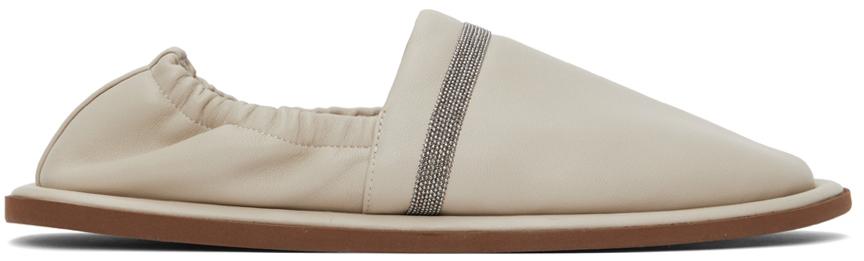 Brunello Cucinelli Taupe Leather Loafers