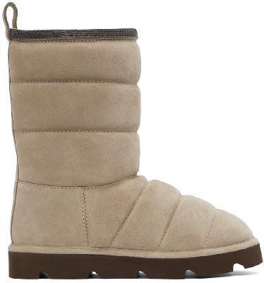 Brunello Cucinelli Taupe Suede Puffy Boots