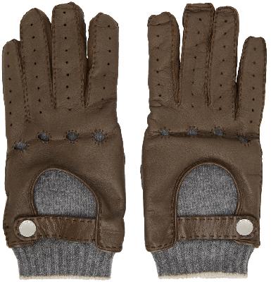 Brunello Cucinelli Brown Leather & Cashmere Gloves