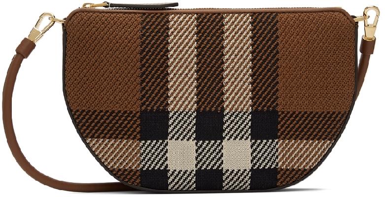 Burberry Brown Knit Olympia Check Shoulder Bag