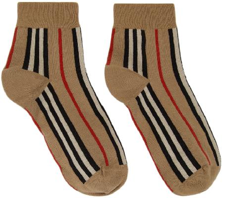 Burberry Beige Stripe Intarsia Socks