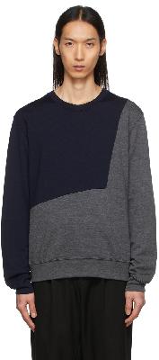 Comme des Garçons Homme Deux Grey & Navy Wool Panelled Sweater