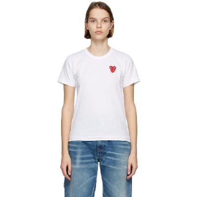 Comme des Garçons Play White & Red Layered Heart T-Shirt