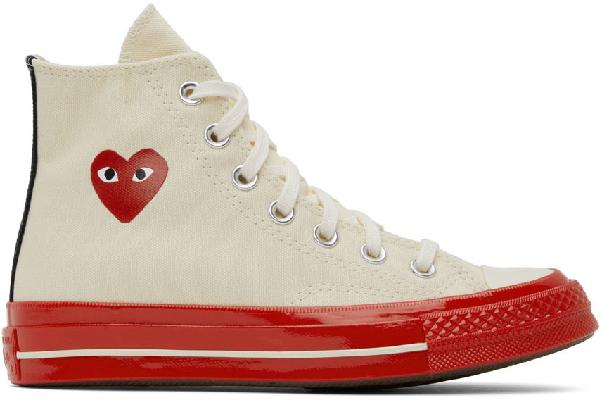 Comme des Garçons Play Off-White & Red Converse Edition Chuck 70 High-Top Sneakers