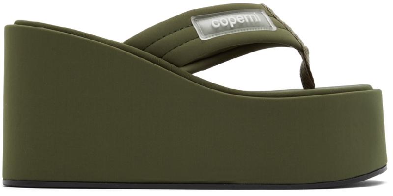 Coperni SSENSE Exclusive Khaki Branded Wedge Sandals