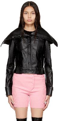 Courrèges Black Large Collar Leather Jacket