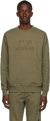 C.P. Company Khaki Diagonal Raised Fleece Logo Sweatshirt