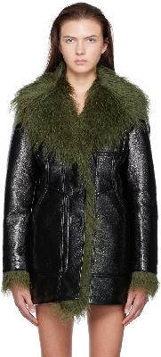 Diesel Black W-Abelia Faux-Leather Coat