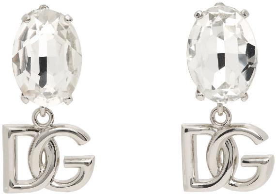 Dolce & Gabbana Silver DG Rhinestone Clip-On Earrings