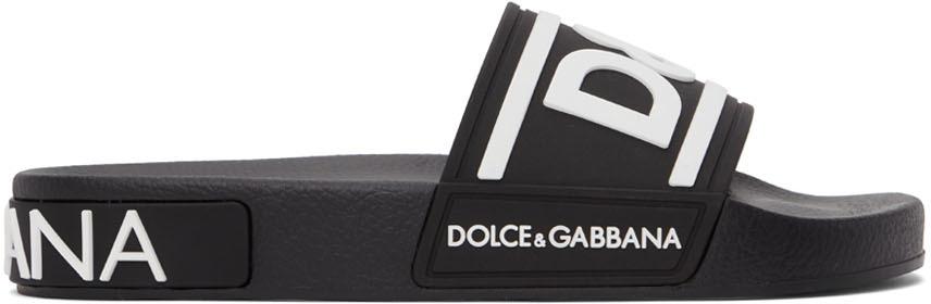 Dolce & Gabbana Black & White Logo Strap Slides