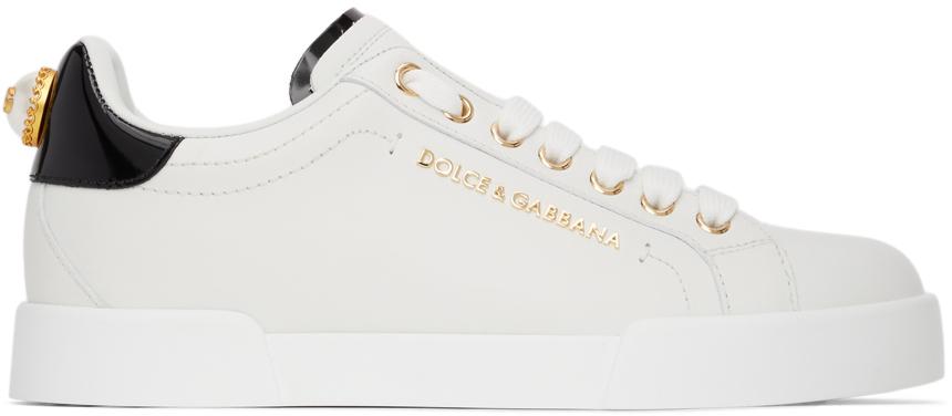 Dolce & Gabbana White & Black Portofino Low Sneakers