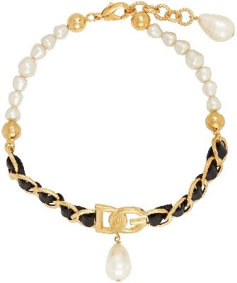 Dolce & Gabbana Gold Pearl Embellished Choker