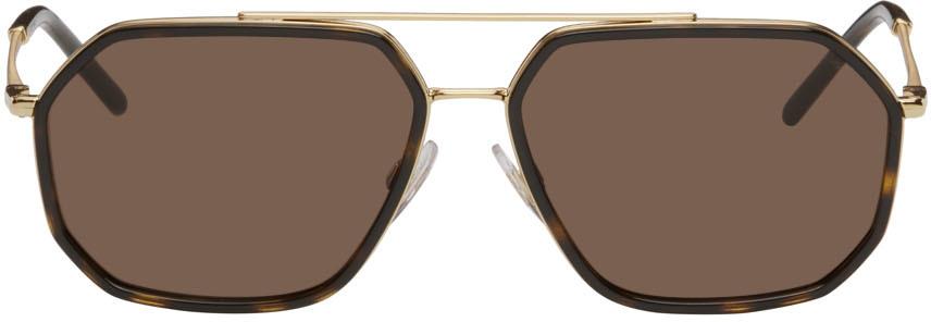 Dolce & Gabbana Gold Angular Aviator Sunglasses