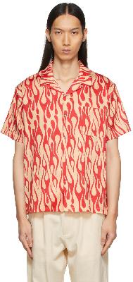 Double Rainbouu Off-White & Red Flames Camp Shirt