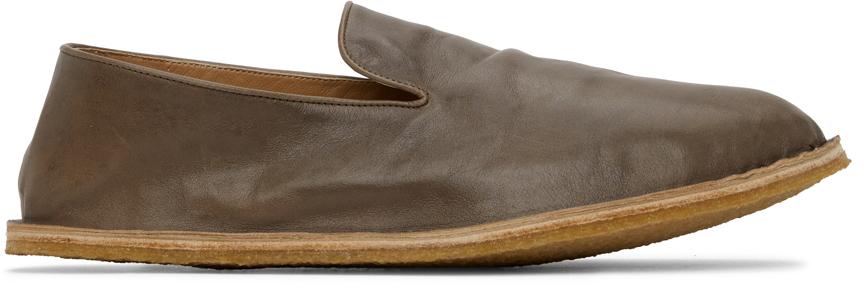 Dries Van Noten Taupe Crinkled Leather Loafers