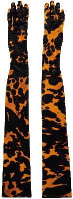 Dries Van Noten Orange & Black Long Crushed Velvet Gloves